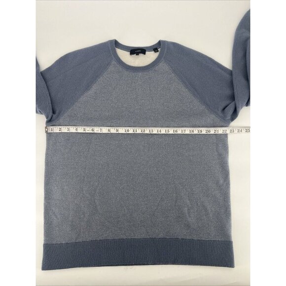 VINCE Mens Size Large Blue Baseball Bird's Eye Stitch Wool Cashmere Sweater - Picture 5 of 9